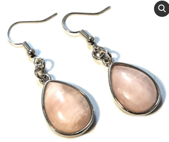 ROSE QUARTZ PEAR EARRINGS - LOVE