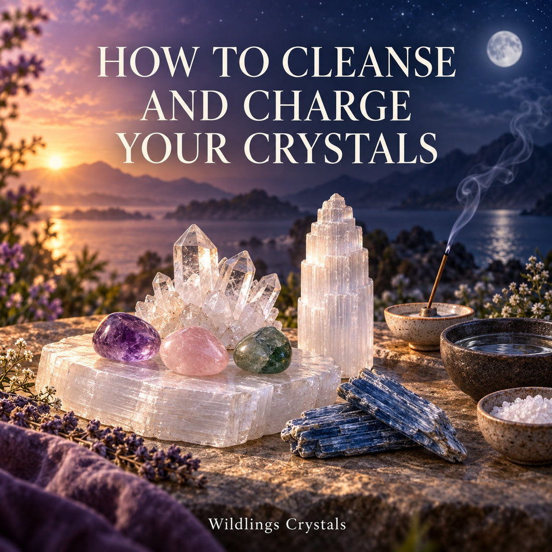 How to cleanse and charge crystals with moonlight, smoke, Selenite and other methods