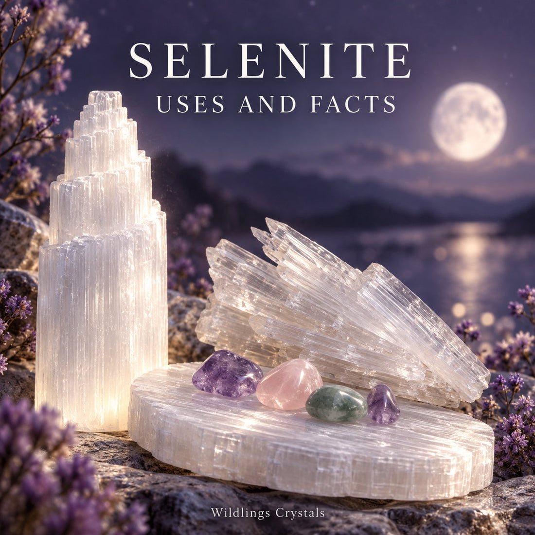 Selenite crystal guide for cleansing, chakra work and charging other crystals