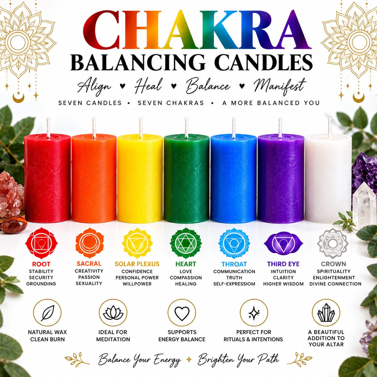 Chakra balancing candles collection