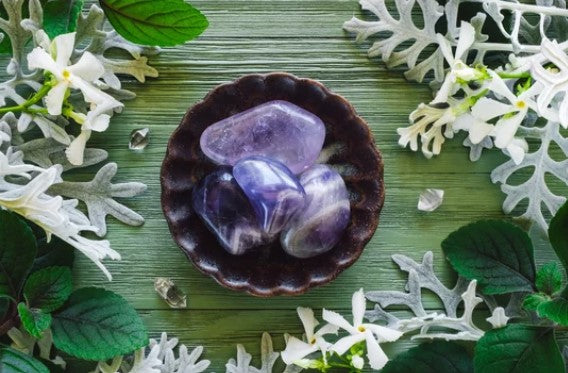 Fluorite crystals and jewellery collection