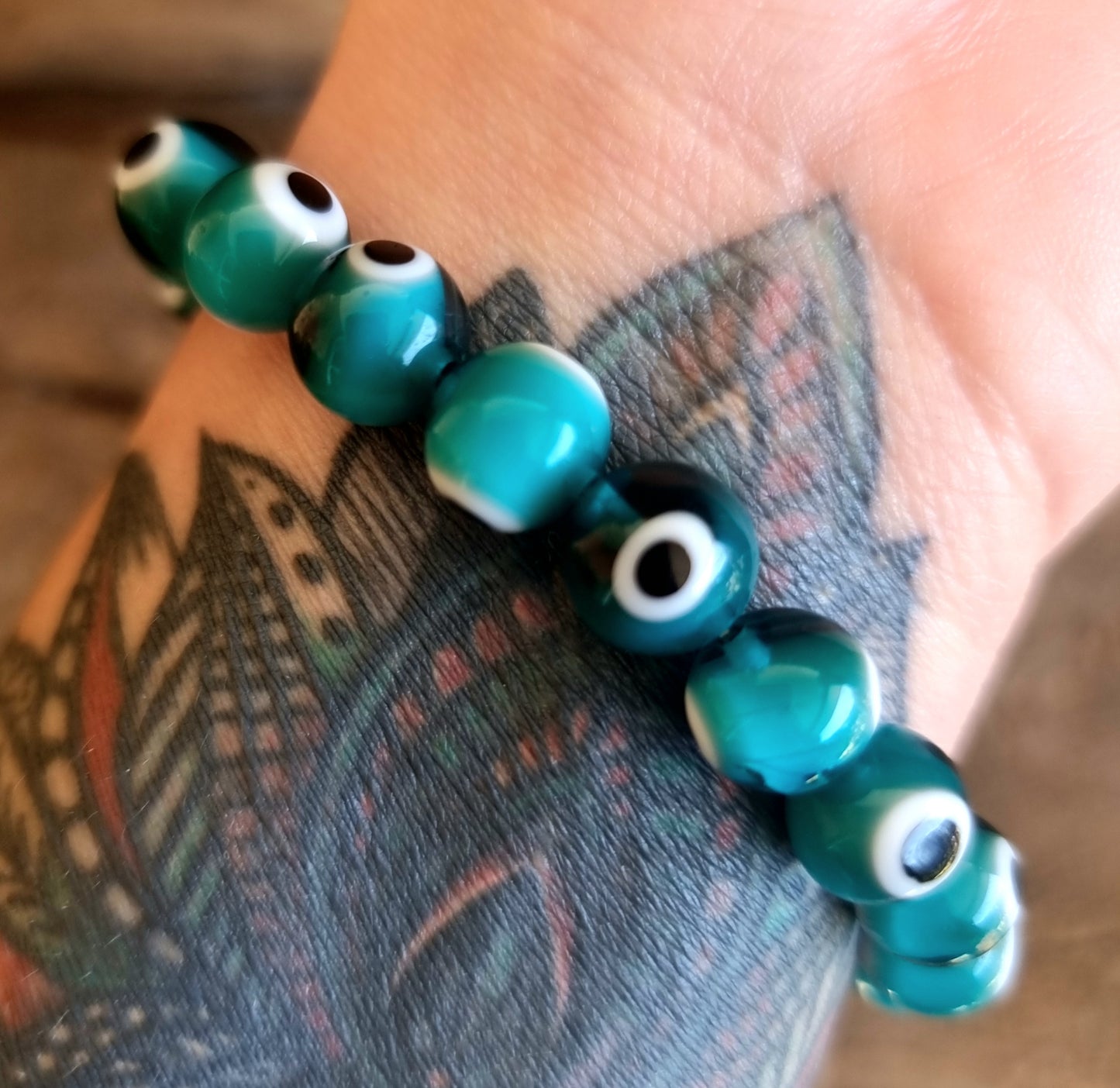 TURQUISE EVIL EYE BRACELET 10mm- PROTECTION