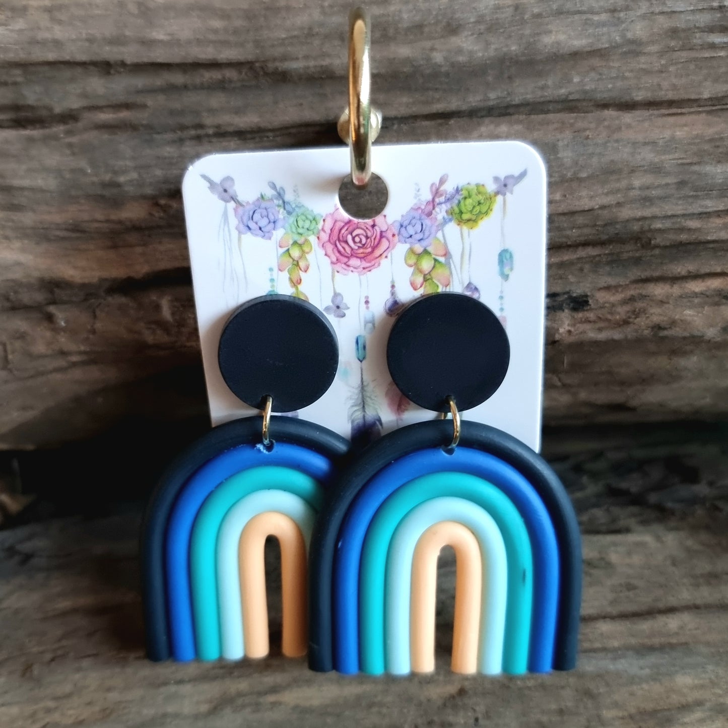 BLACK & BLUE CLAY RAINBOW EARRINGS