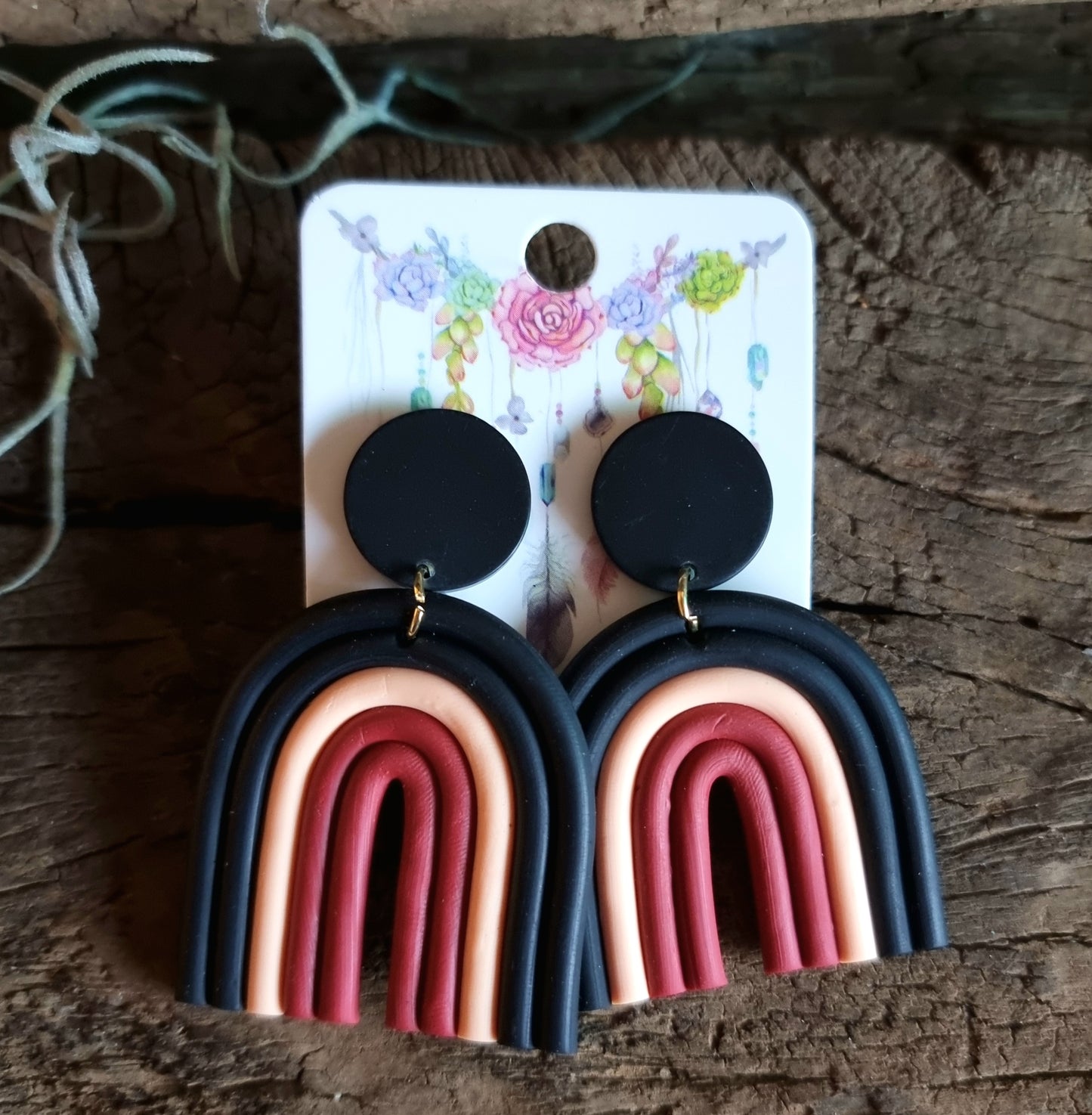 BLACK & RED CLAY RAINBOW EARRINGS