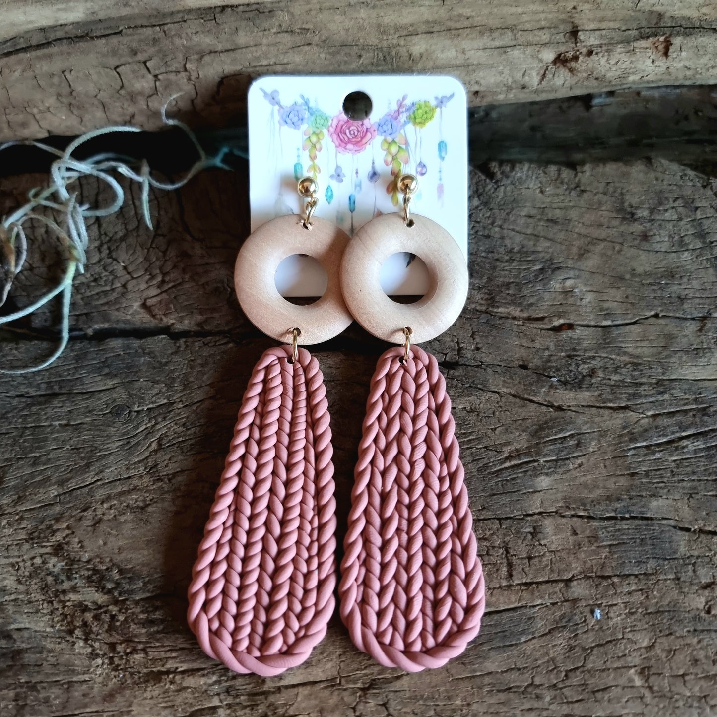 ROSE PINK CLAY EARRINGS LONG