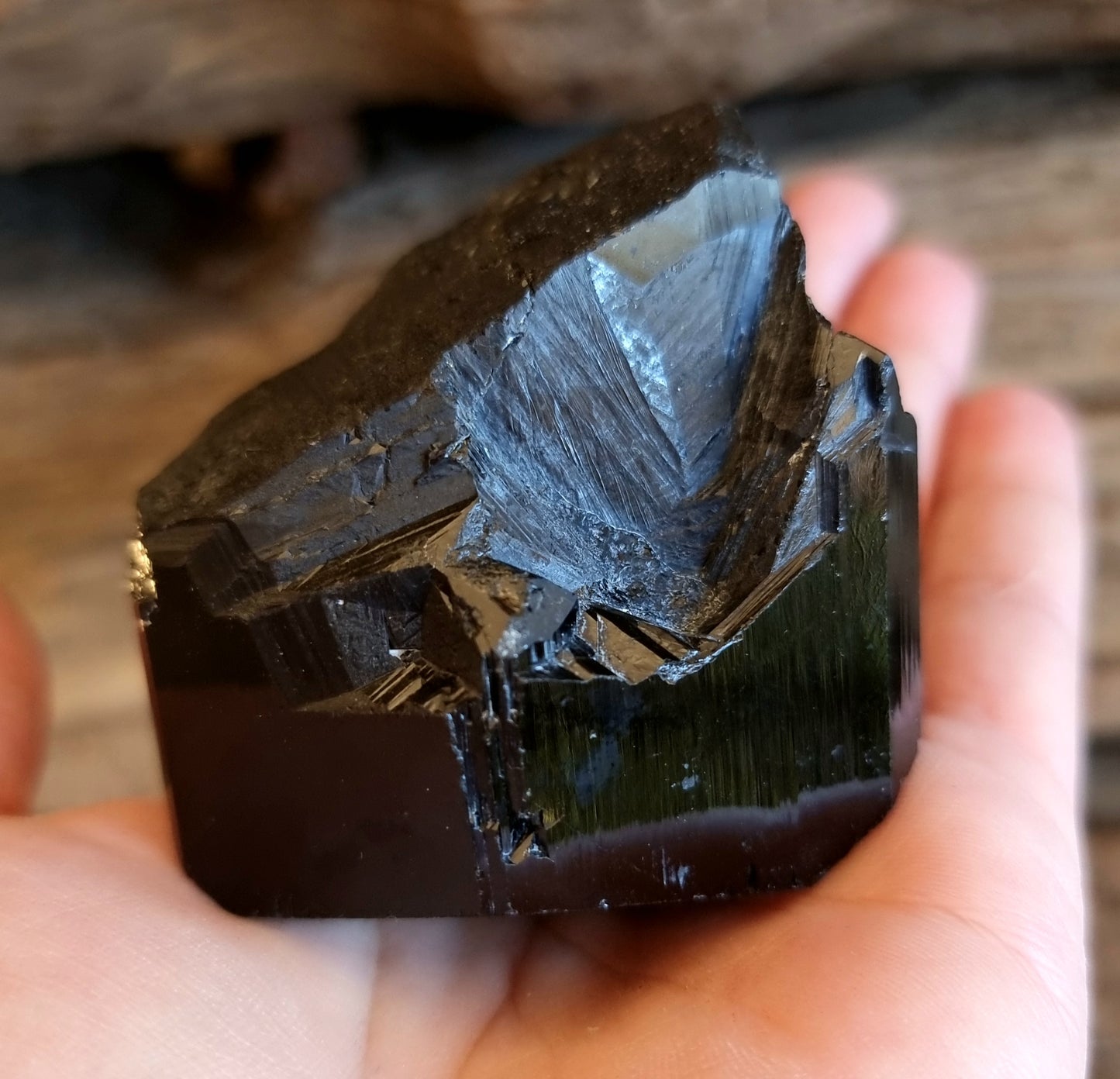 BLACK SCHORL TOURMALINE WITH FLUORESCENT HYALITE F