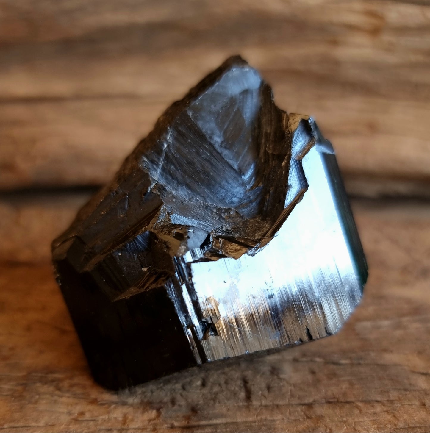 BLACK SCHORL TOURMALINE WITH FLUORESCENT HYALITE F