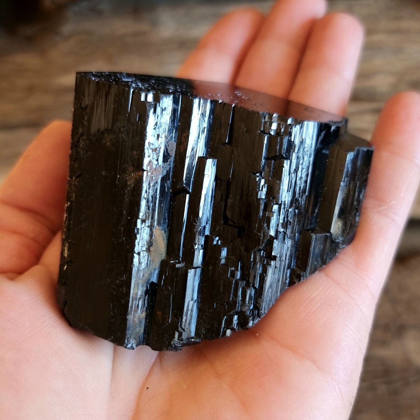 BLACK SCHORL TOURMALINE WITH FLUORESCENT HYALITE E