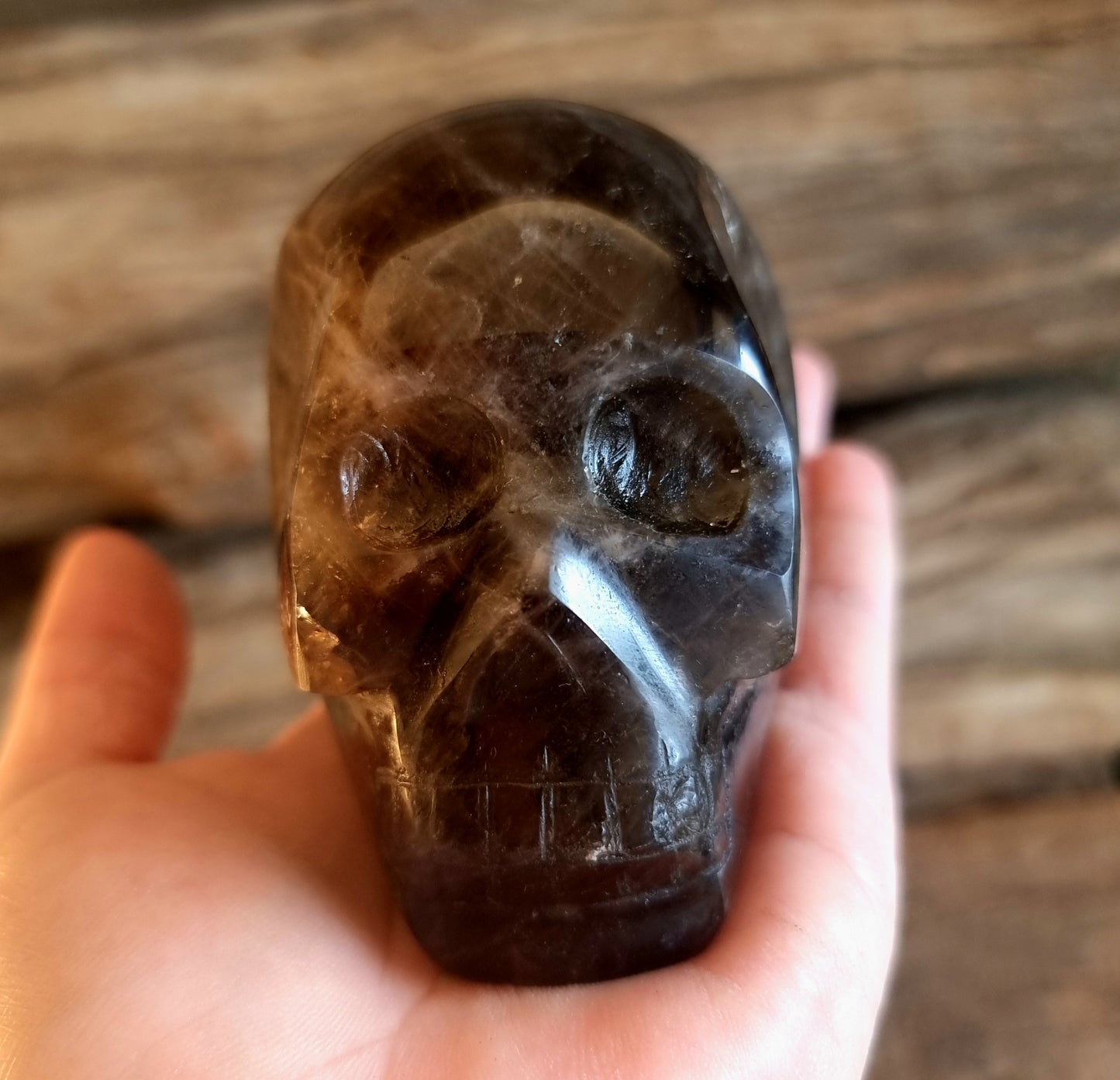 POLISHED SMOKY QUARTZ SKULL C - GROUNDING