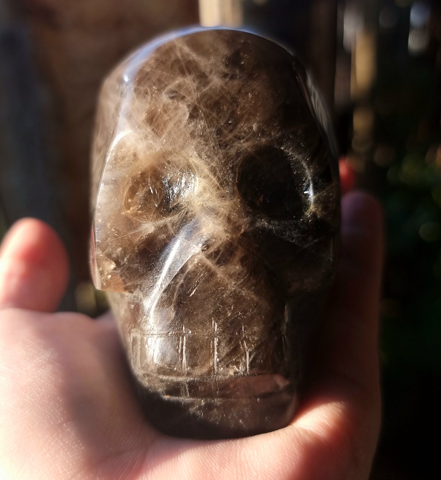 POLISHED SMOKY QUARTZ SKULL C - GROUNDING