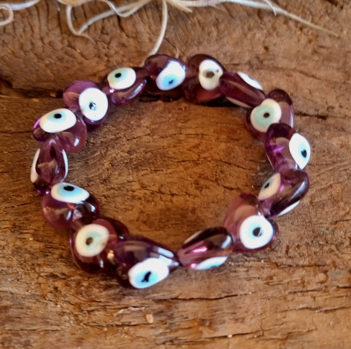 PURPLE EVIL EYE HEART BRACELET 12mm- PROTECTION