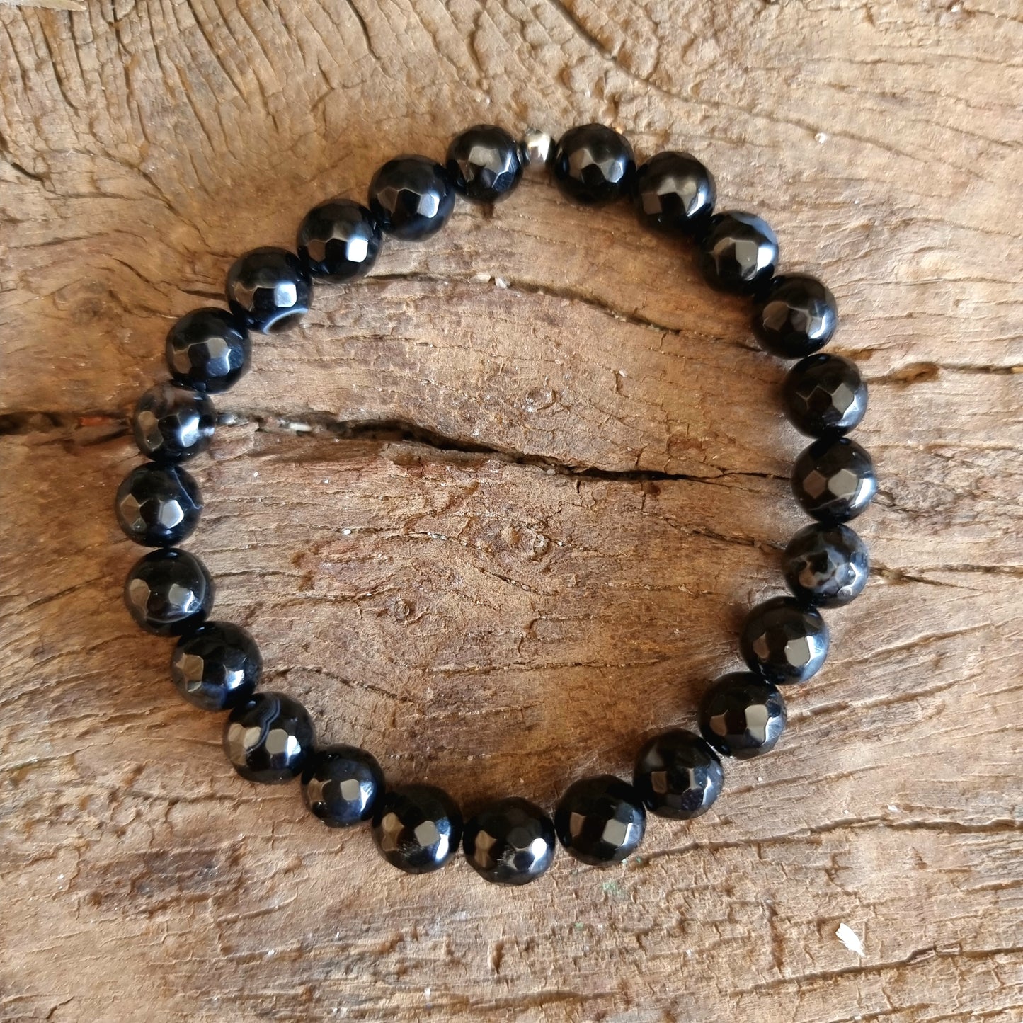 BLACK AGATE FASCETED BRACELET 8mm - PROTECTION