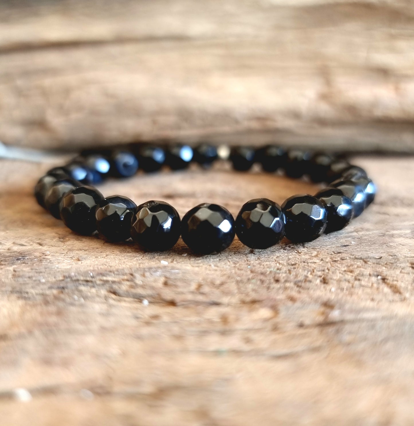 BLACK AGATE FASCETED BRACELET 8mm - PROTECTION