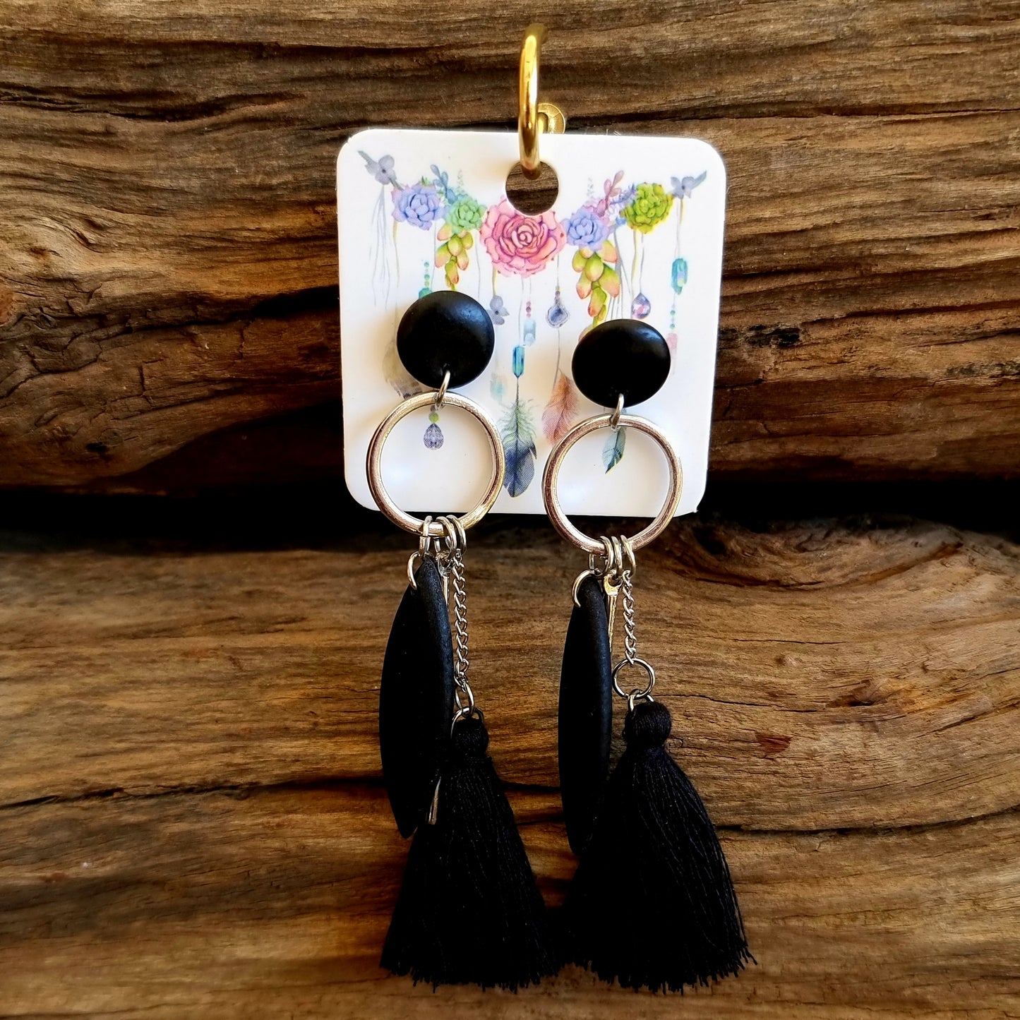 BLACK TASSLED EARRINGS