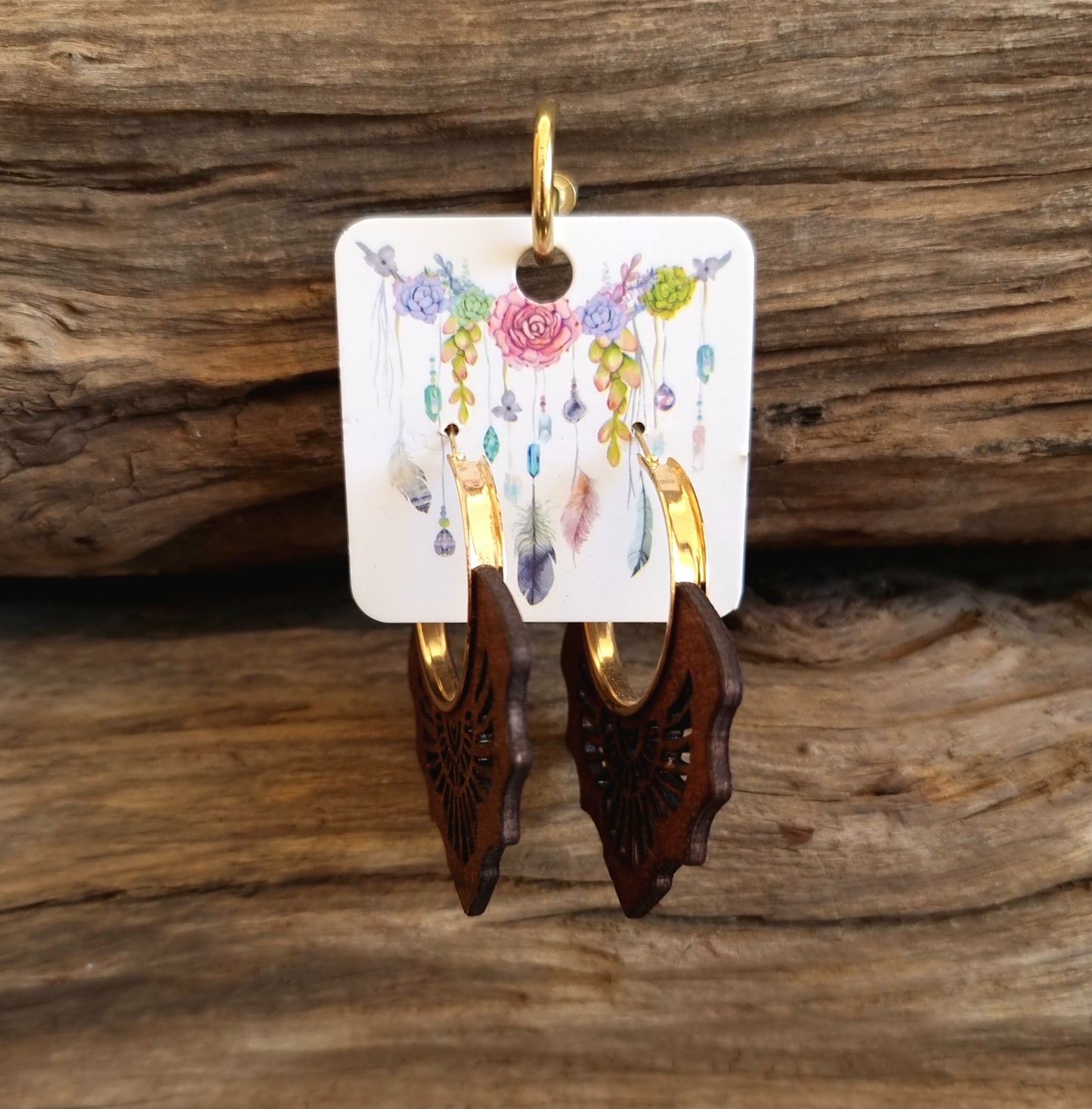 DARK BROWN BOHEMIAN WOODEN EARRINGS