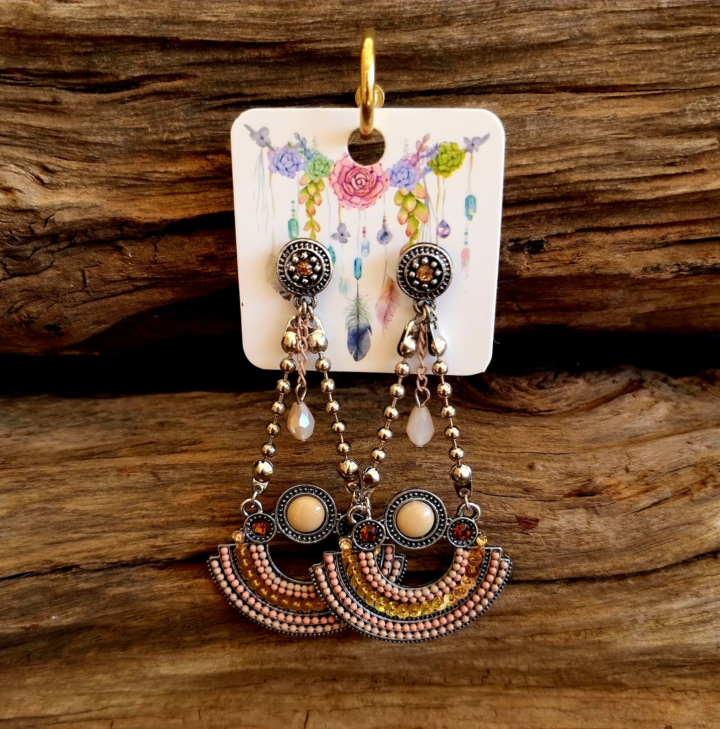 BOHO CREAM AND GOLD VINTAGE EARRINGS