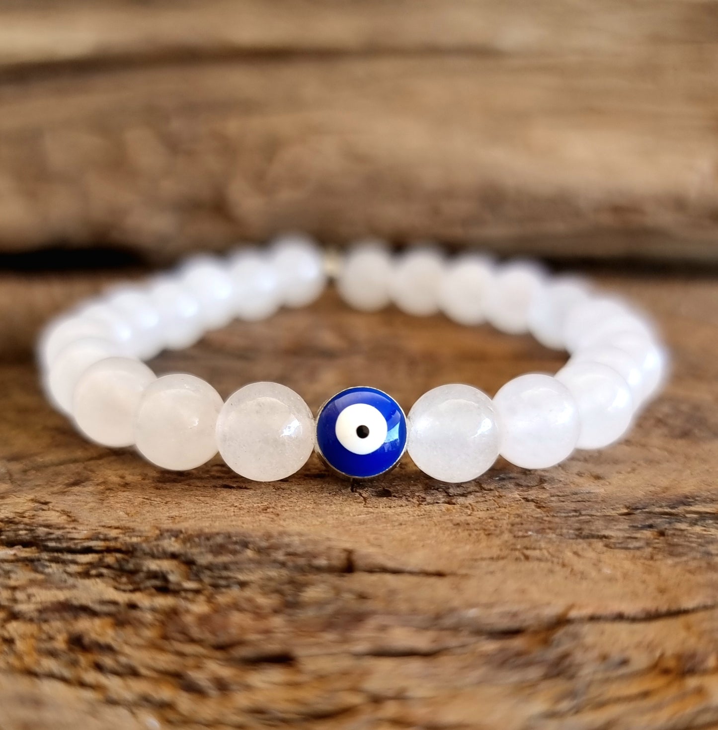 ROSE QUARTZ EVIL EYE BRACELET 8mm - LOVE AND PROTECTION