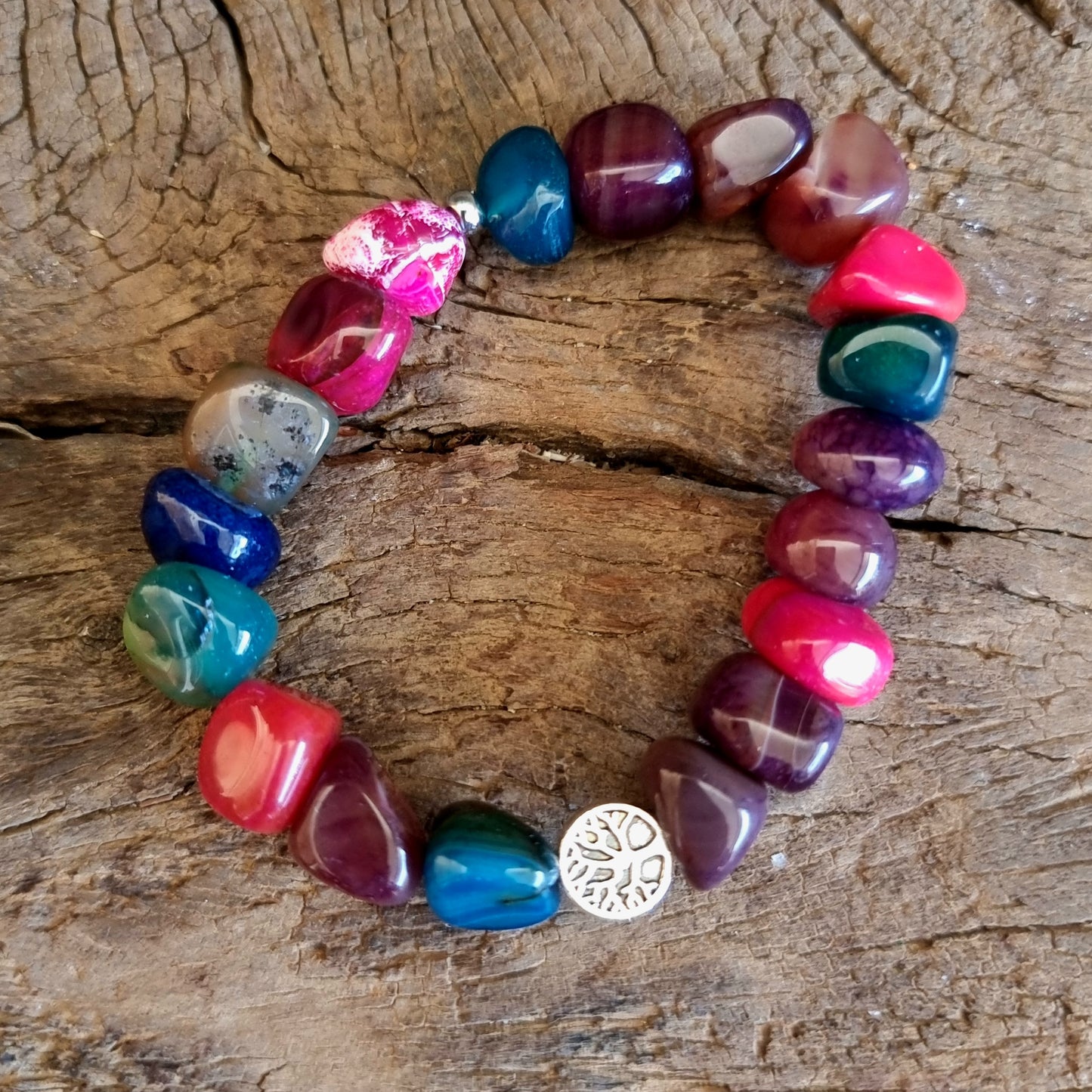 COLOURED AGATE TREE OF LIFE BRACELET - STRENGHT & COURAGE