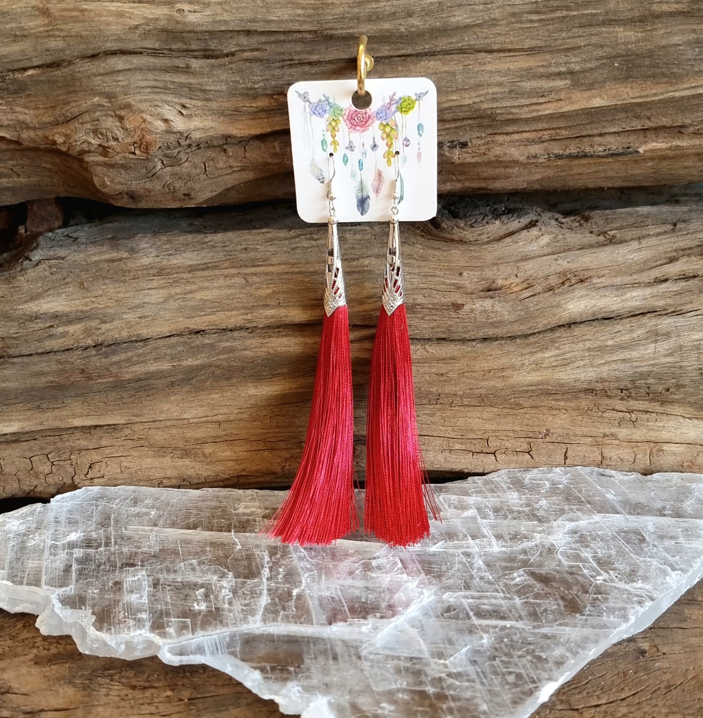 RED LONG TASSLED EARRINGS