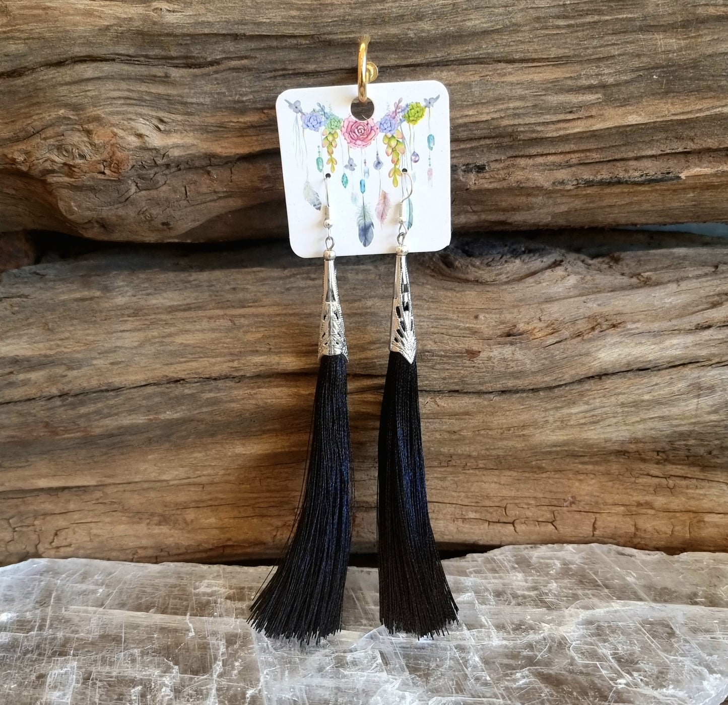 BLACK LONG TASSLED EARRINGS