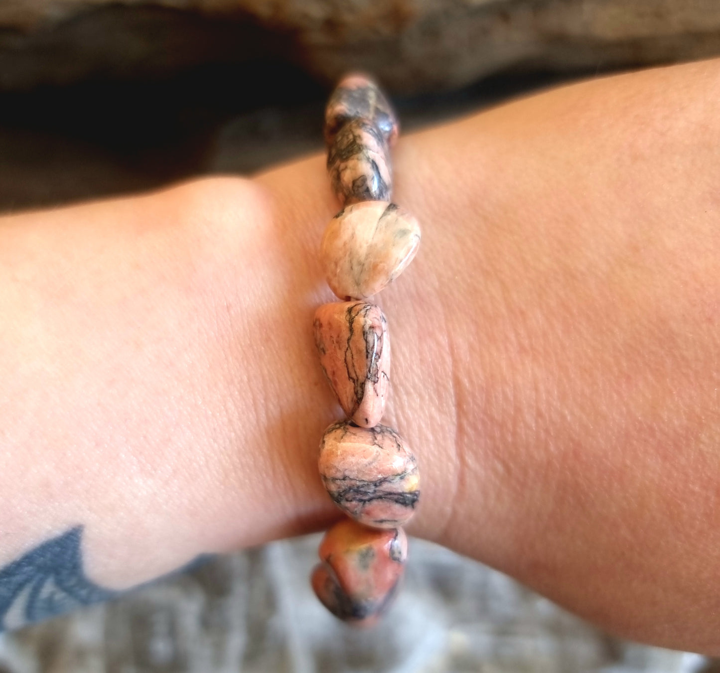 RHODONITE NUGGET BRACELET LRG - HEART HEALER