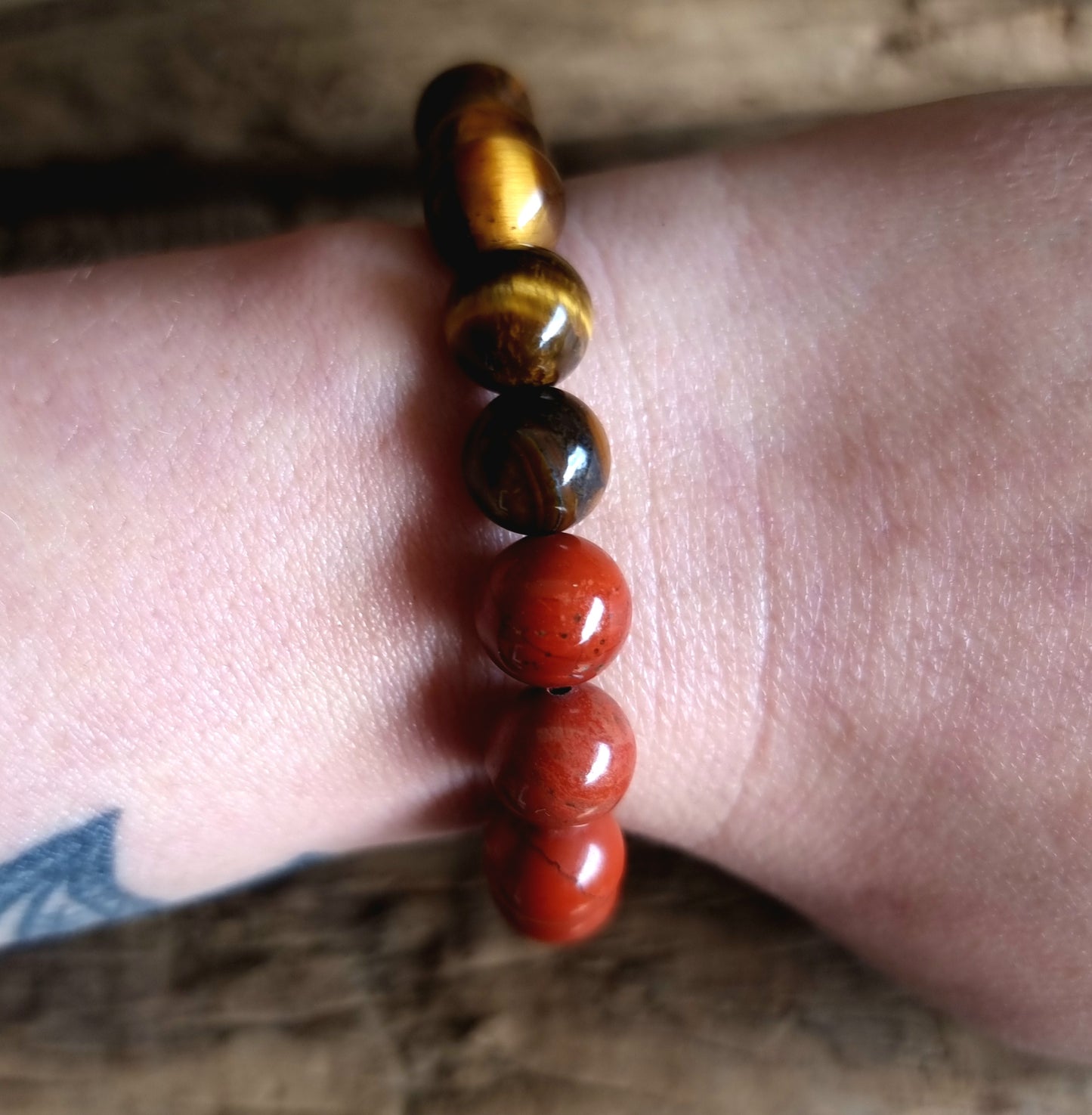TIGER EYE AND RED JASPER DUO BRACELET 10mm - PROTECTION & GROUNDING