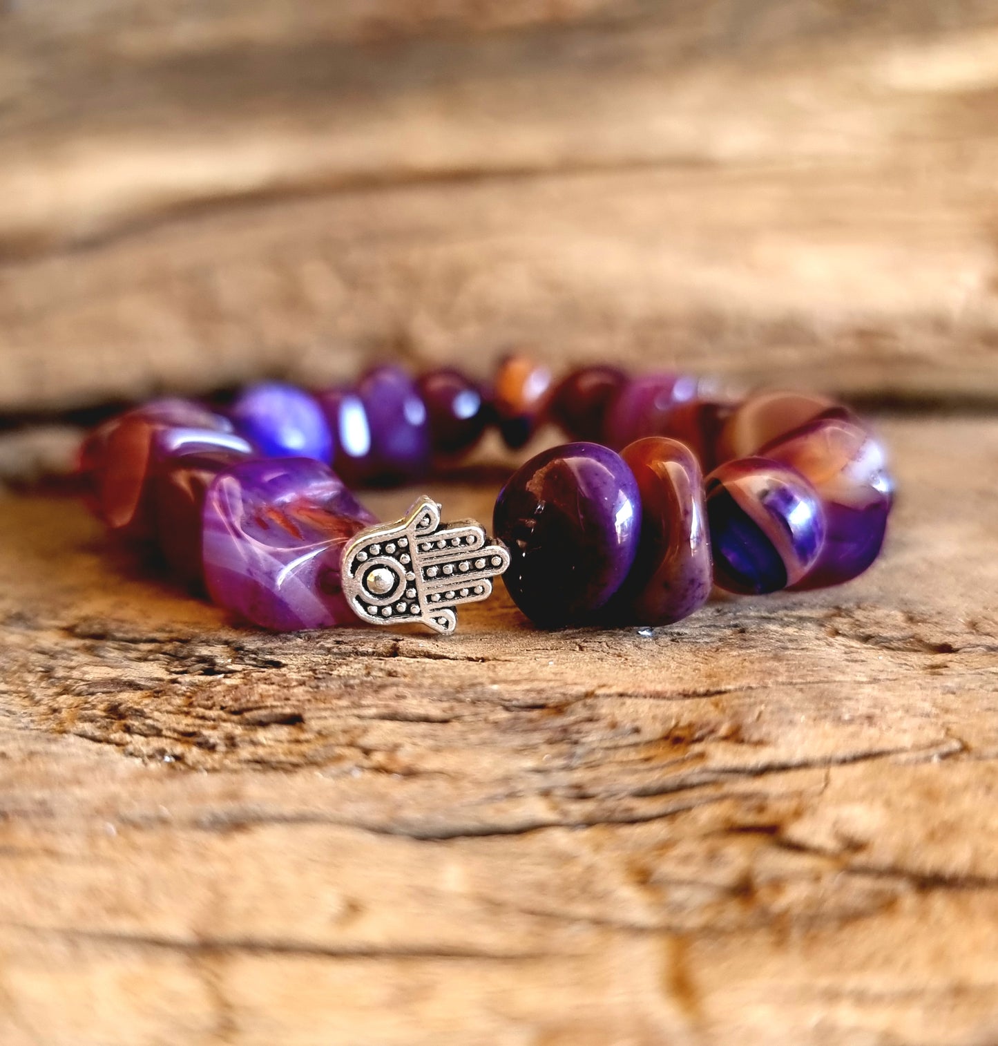 PURPLE AGATE HAMSA HAND NUGGET BRACELET - SELF CONFIDENCE