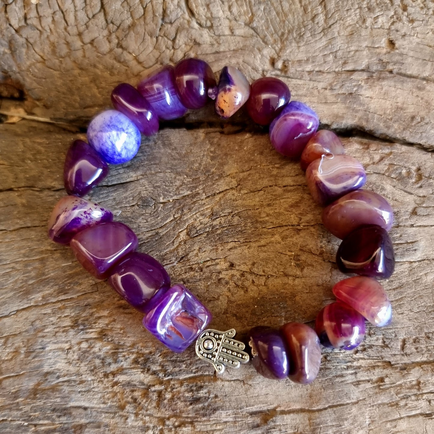 PURPLE AGATE HAMSA HAND NUGGET BRACELET - SELF CONFIDENCE