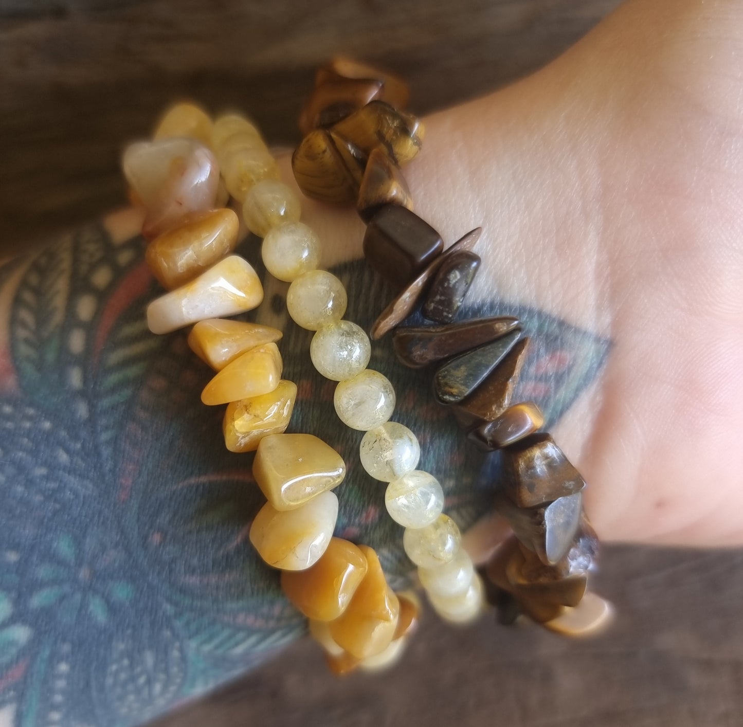 PROTECTION & PROSPERITY BRACELET STACK - CITRINE, TIGER EYE & AVENTURINE