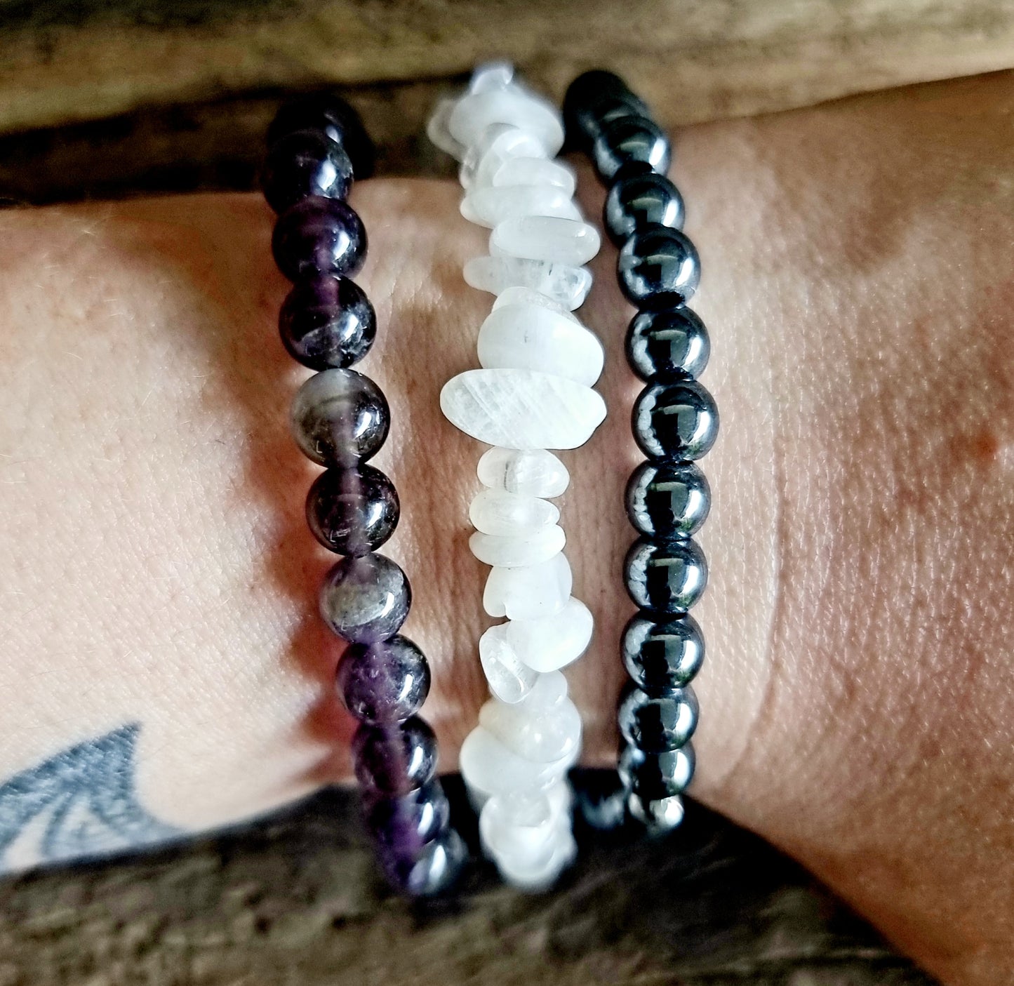 INTUITION AND PROTECTION BRACELET STACK - AMETHYST, HEMATITE AND MOONSTONE