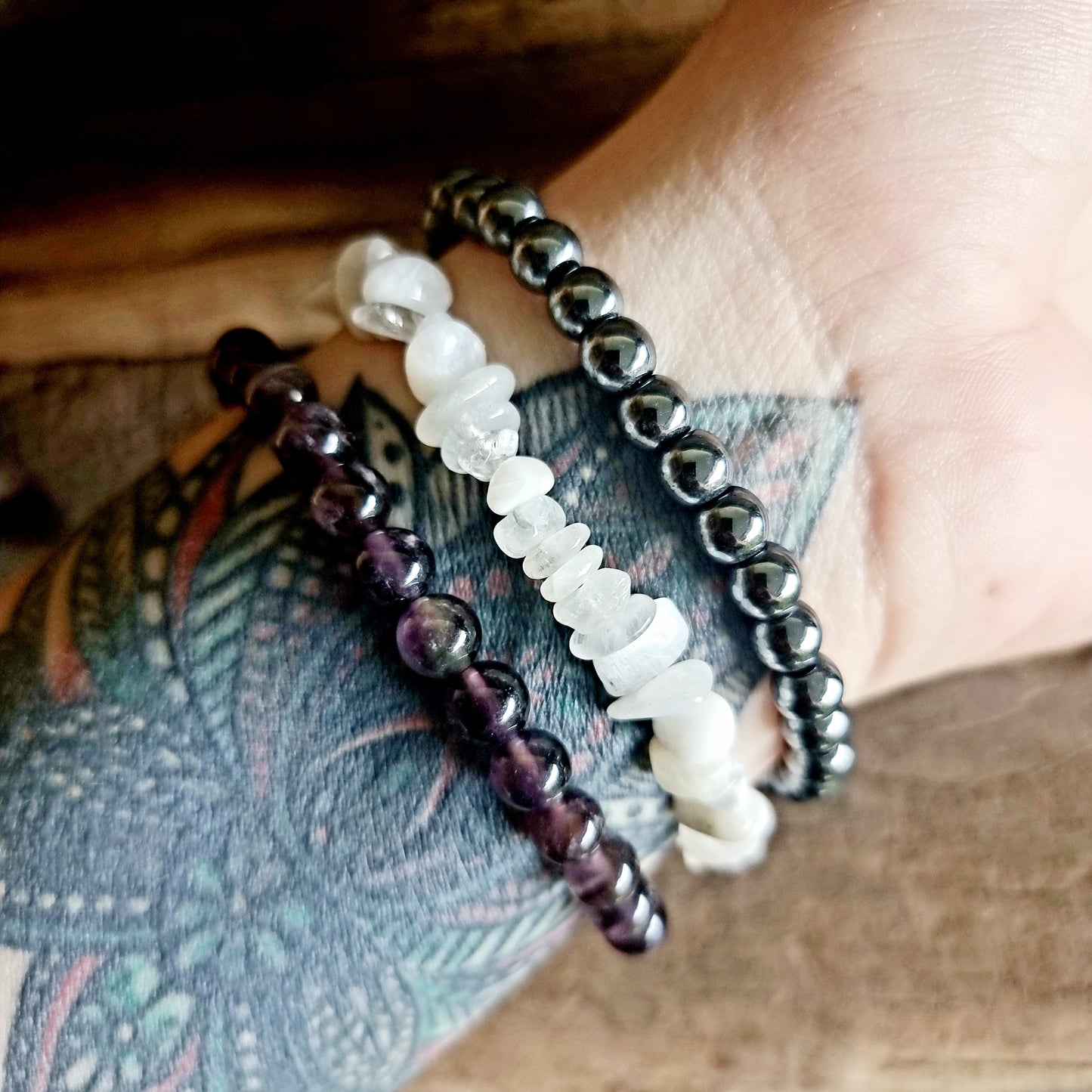 INTUITION AND PROTECTION BRACELET STACK - AMETHYST, HEMATITE AND MOONSTONE