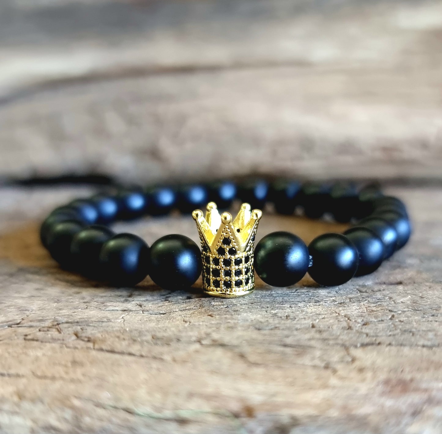 BLACK OBSIDIAN MATT BRACELET WITH CROWN 8mm - PROTECTION