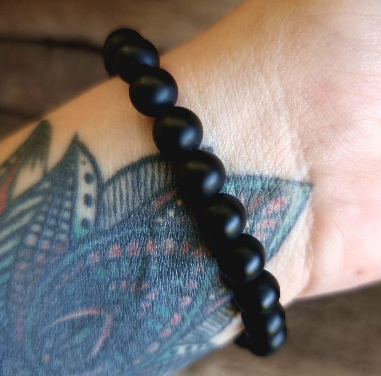 BLACK OBSIDIAN MATT BRACELET WITH CROWN 8mm - PROTECTION