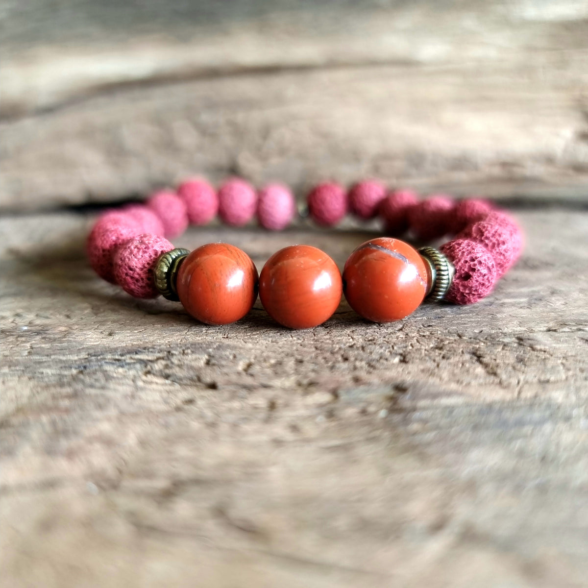 Lava Stone & Red Jasper Essential Oil Diffuser Bracelet - Wildlings Crystals South Africa