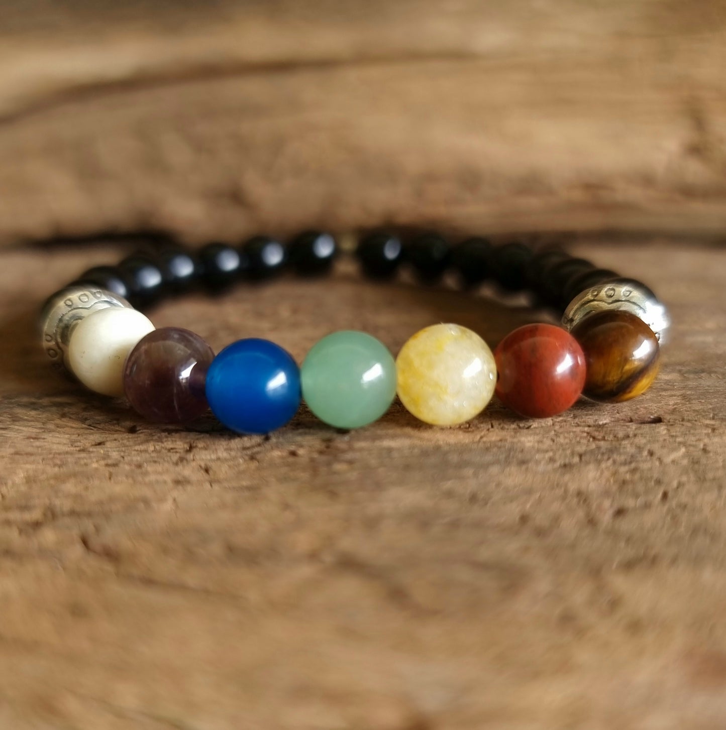 BLACK AGATE SEVEN CHAKRA BALANCING BRACELET