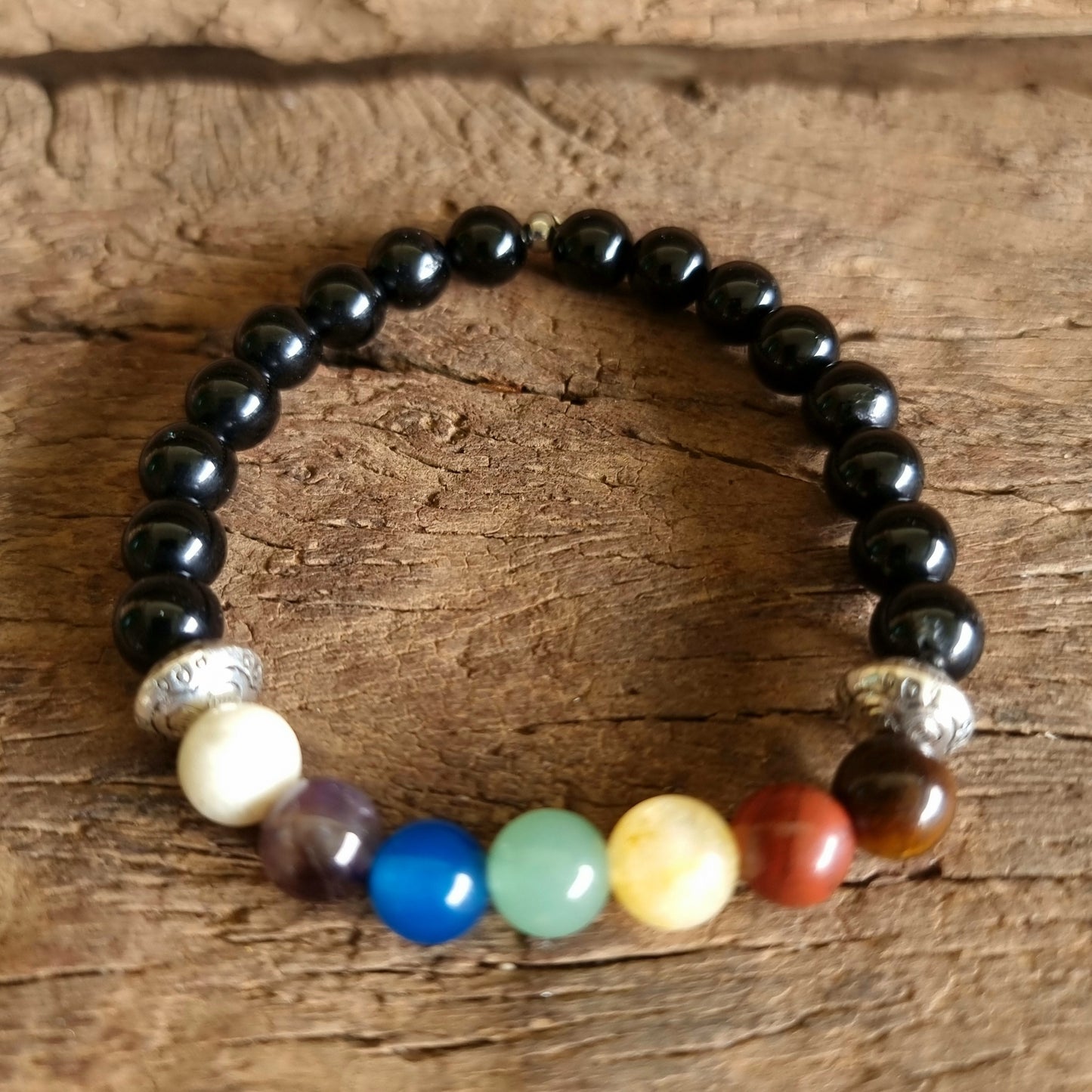 BLACK AGATE SEVEN CHAKRA BALANCING BRACELET