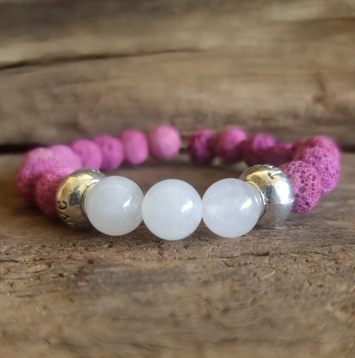 Lava Stone & Rose Quartz Essential Oil Diffuser Bracelet - Wildlings Crystals South Africa