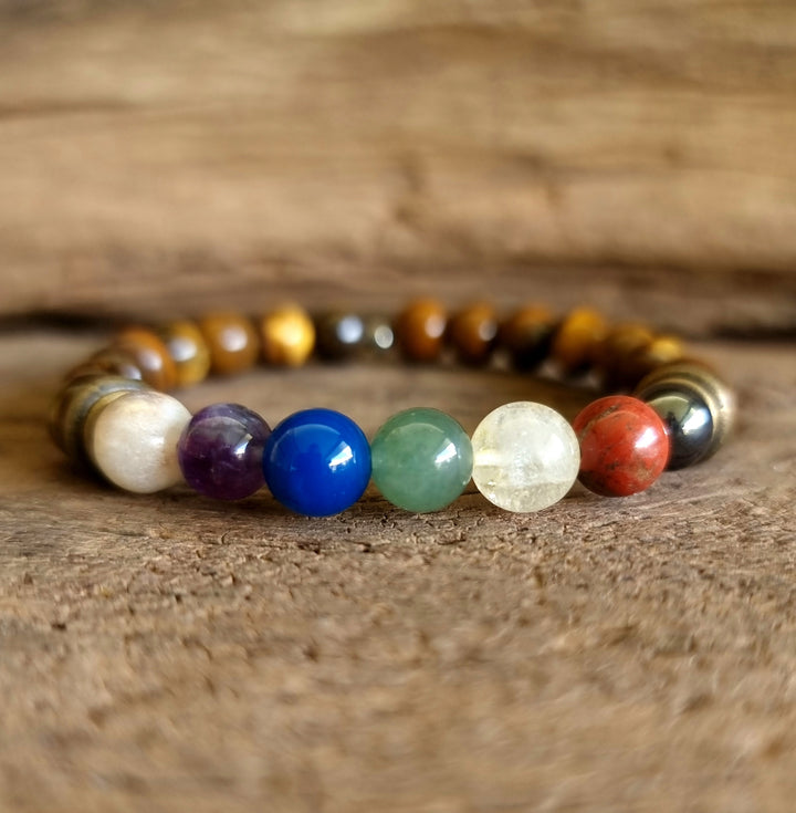 Tiger Eye Seven Chakra Balancing Bracelet 8 mm - Wildlings Crystals South Africa