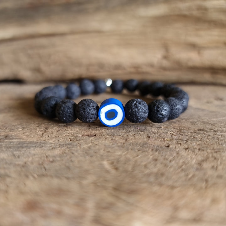 Black Lava Stone Evil Eye Diffuser Bracelet 8 mm - Wildlings Crystals South Africa
