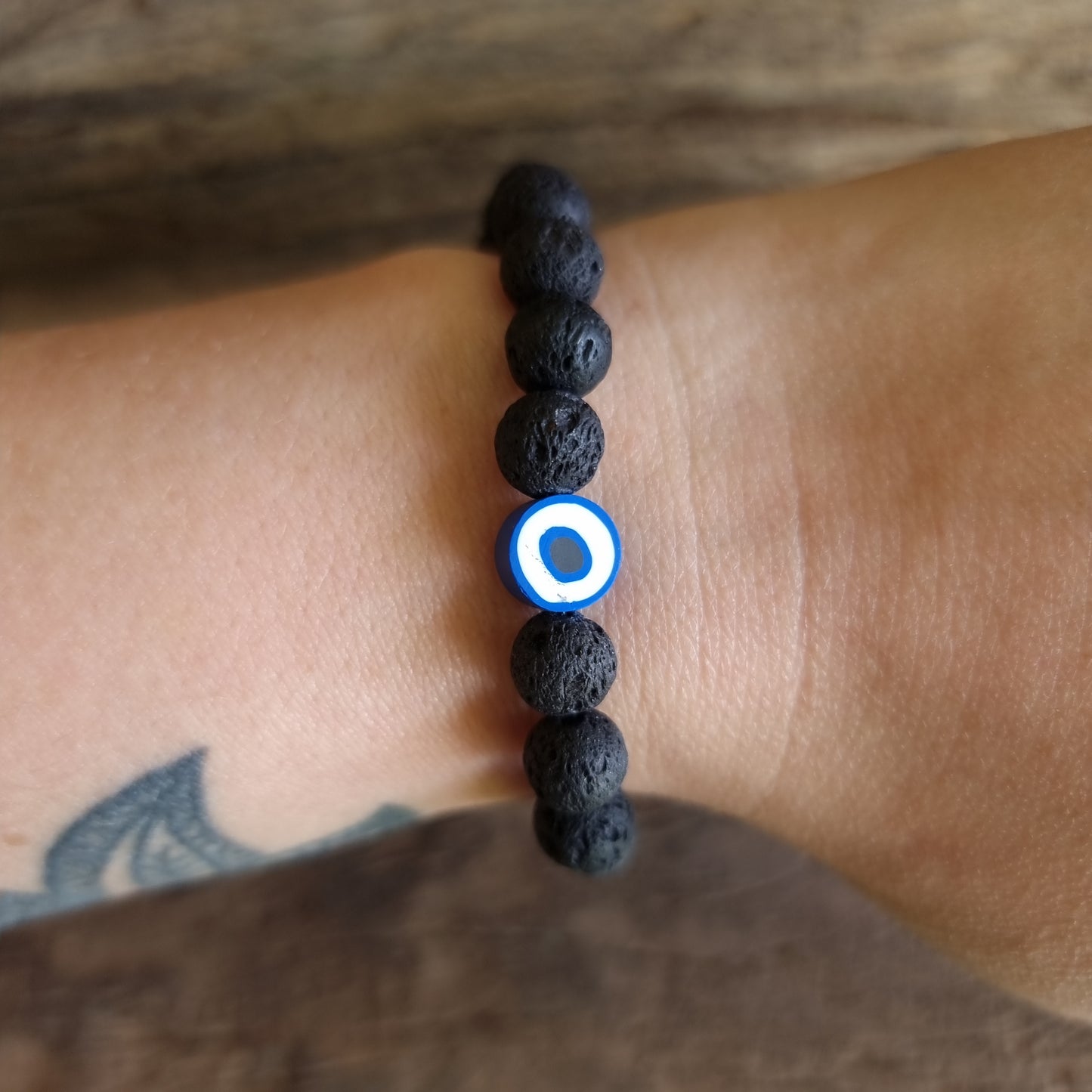 BLACK LAVA STONE EVIL EYE DIFFUSER BRACELET 8mm