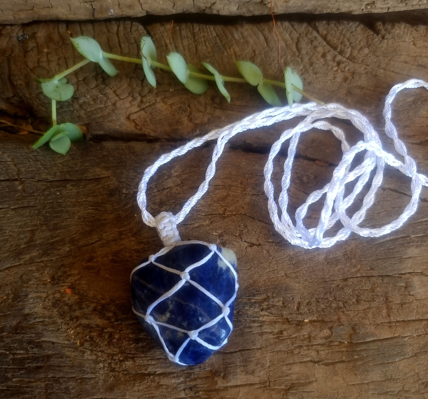 SODALITE TUMBLED MACRAME NECKLACE - INTUITION