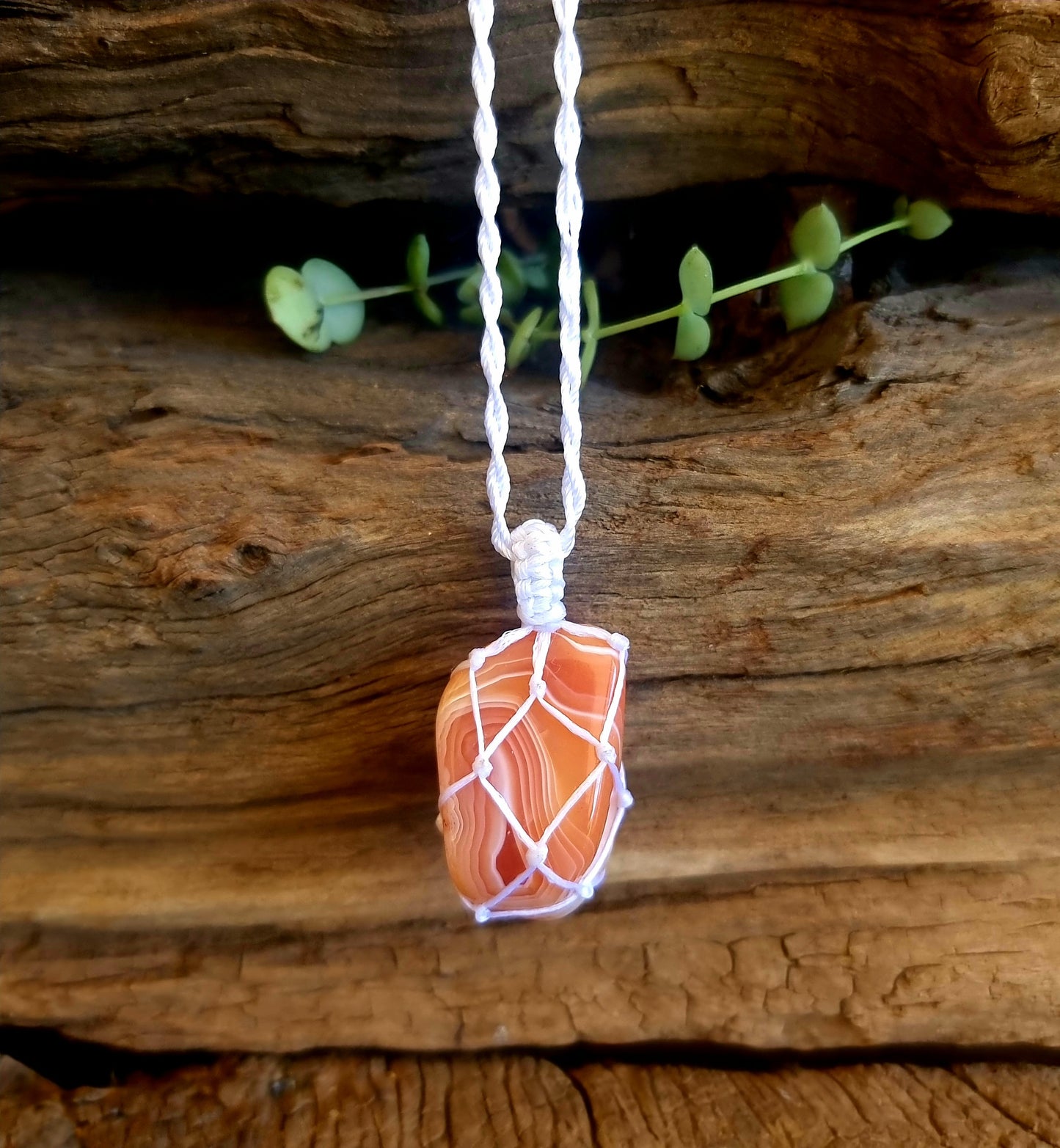 CARNELIAN BANDED AGATE MACRAME  NECKLACE - CREATIVITY