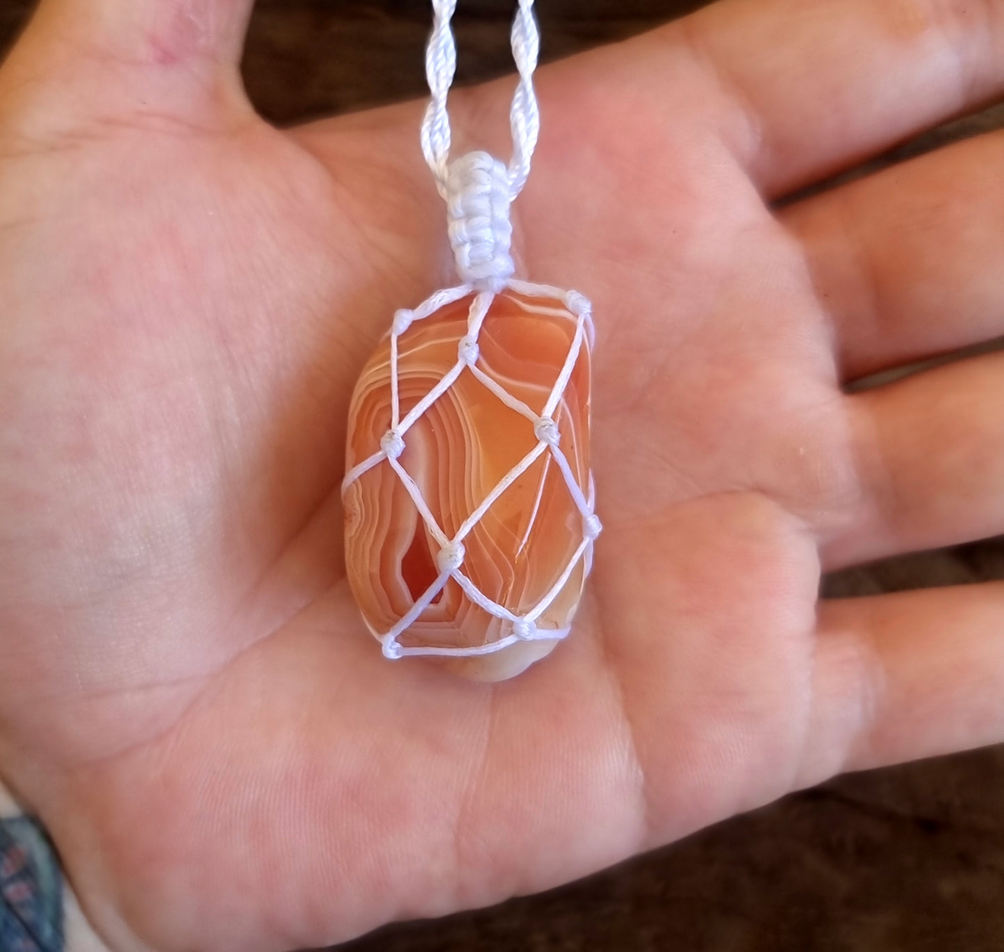 CARNELIAN BANDED AGATE MACRAME  NECKLACE - CREATIVITY