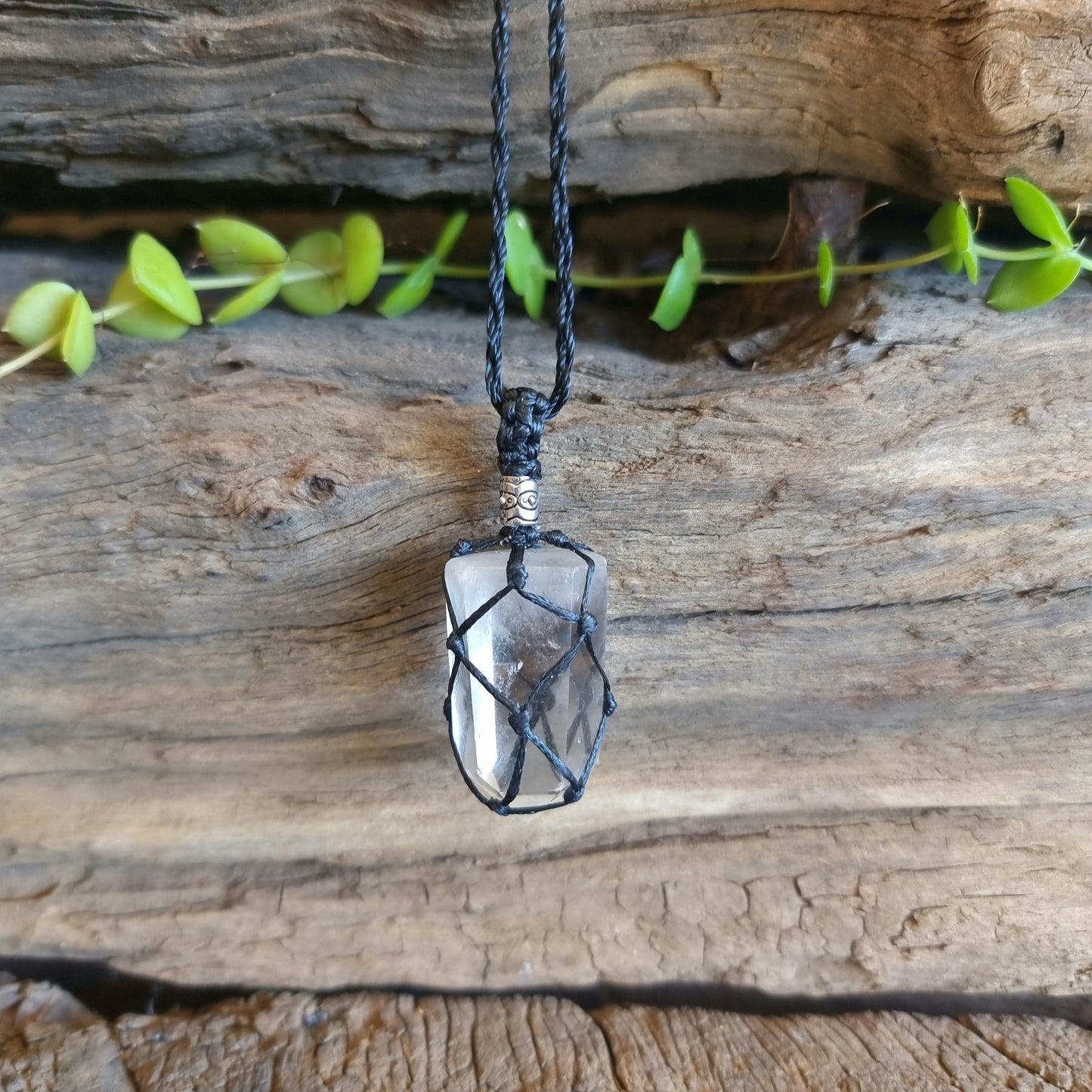 CLEAR QUARTZ TOWER POINT MACRAME NECKLACE - ENERGY GENERATOR