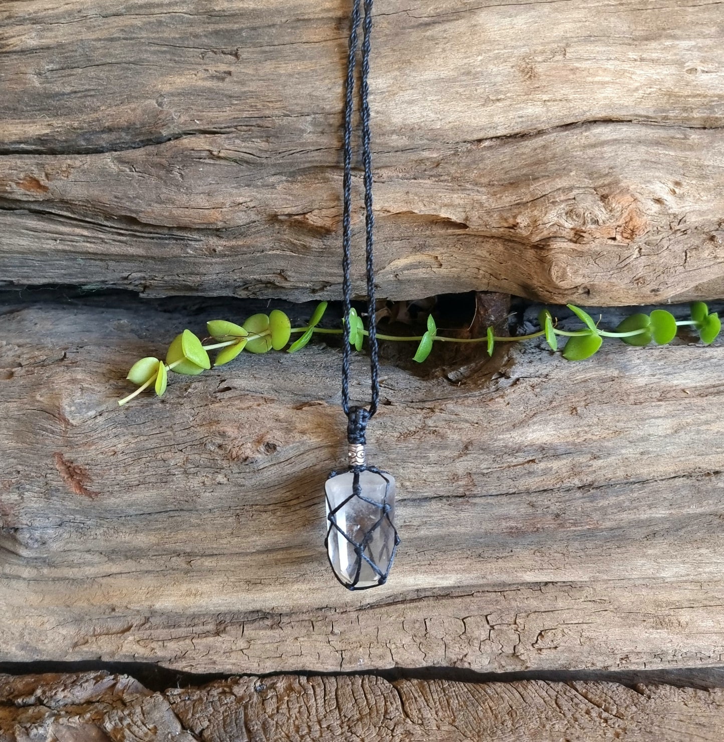 CLEAR QUARTZ TOWER POINT MACRAME NECKLACE - ENERGY GENERATOR