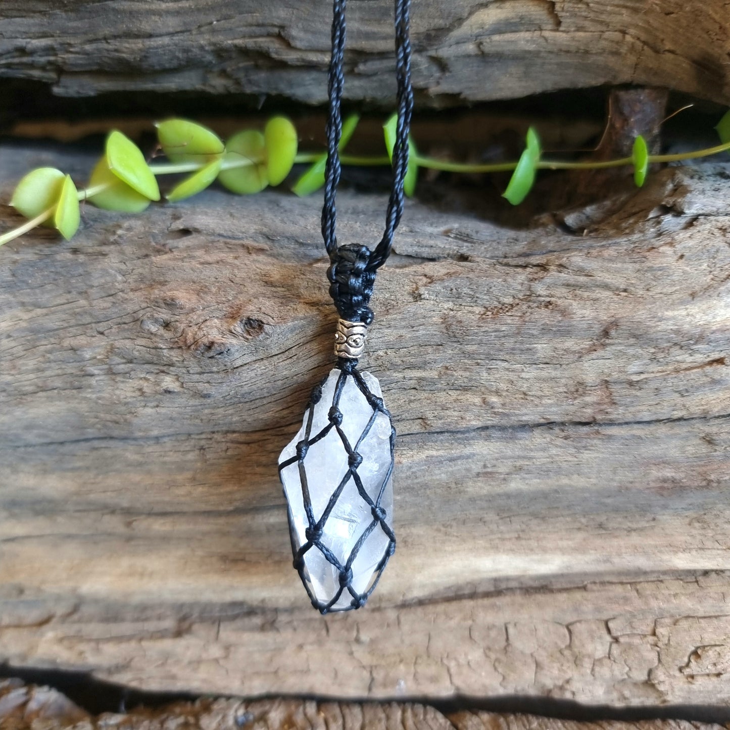 CLEAR QUARTZ ROUGH MACRAME NECKLACE - ENERGY AMPLIFIER