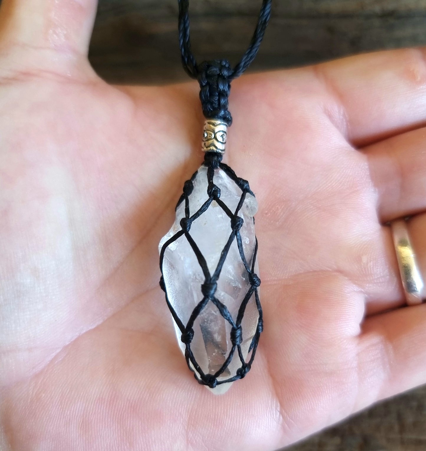 CLEAR QUARTZ ROUGH MACRAME NECKLACE - ENERGY AMPLIFIER