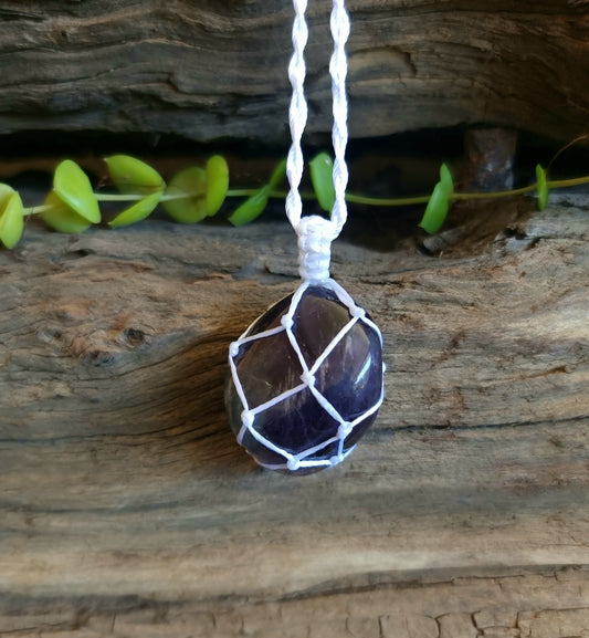 AMETHYST TUMBLED MACRAME NECKLACE - PSYCHIC ABILITIES