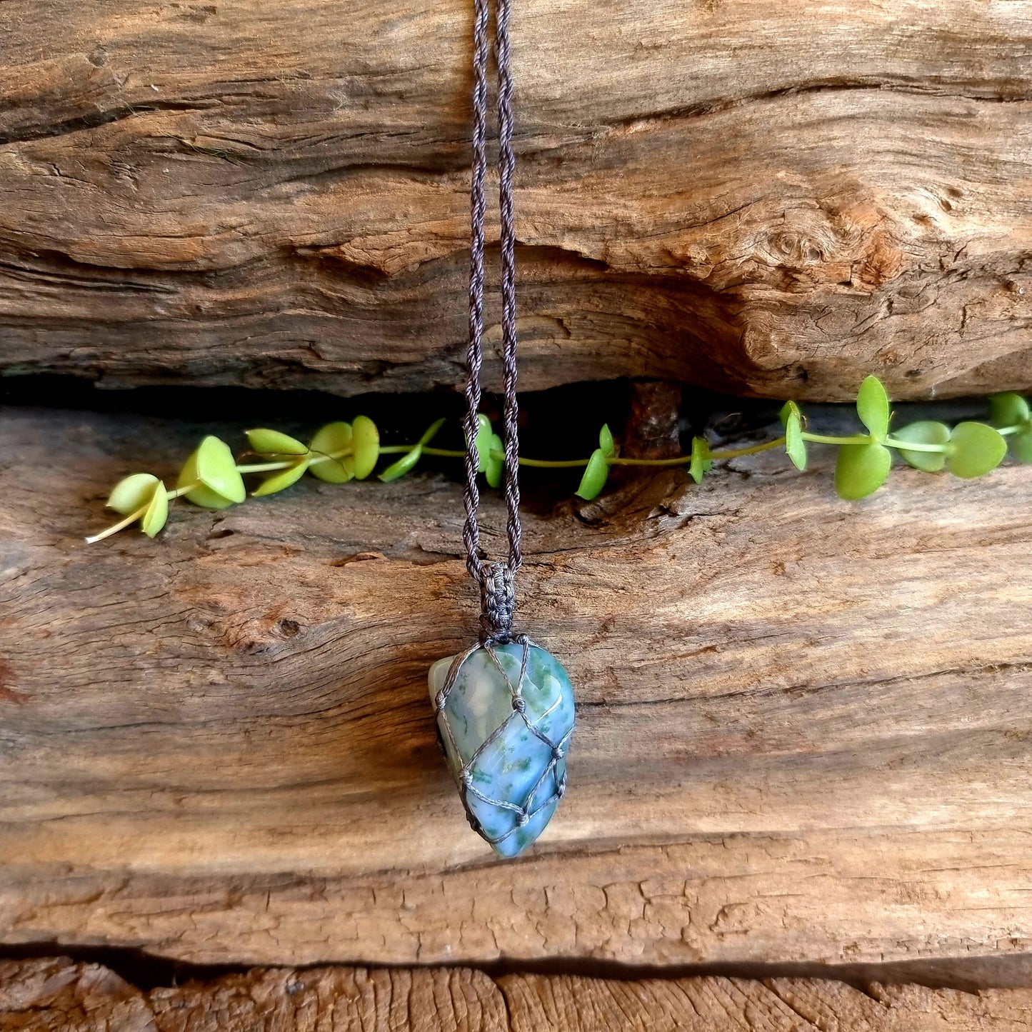 GREEN MOSS AGATE MACRAME NECKLACE - ABUNDANCE