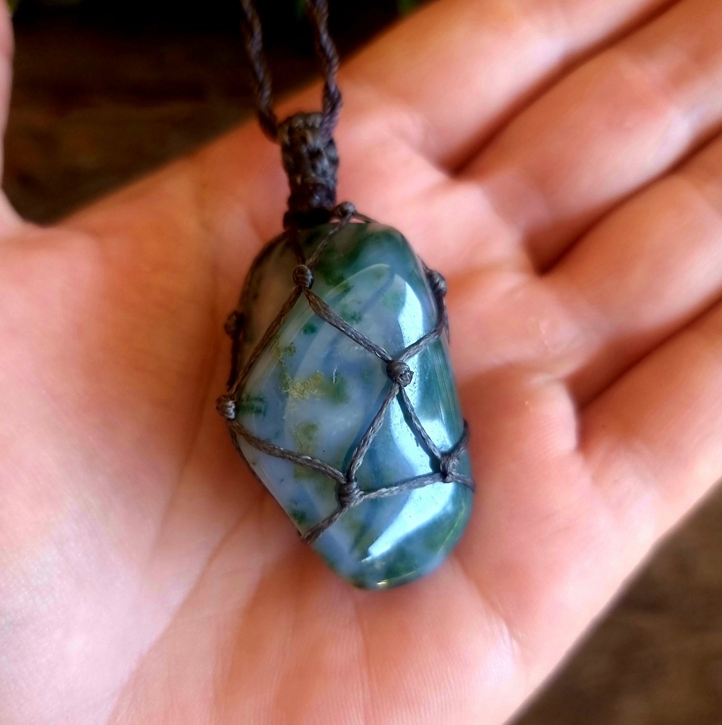 GREEN MOSS AGATE MACRAME NECKLACE - ABUNDANCE